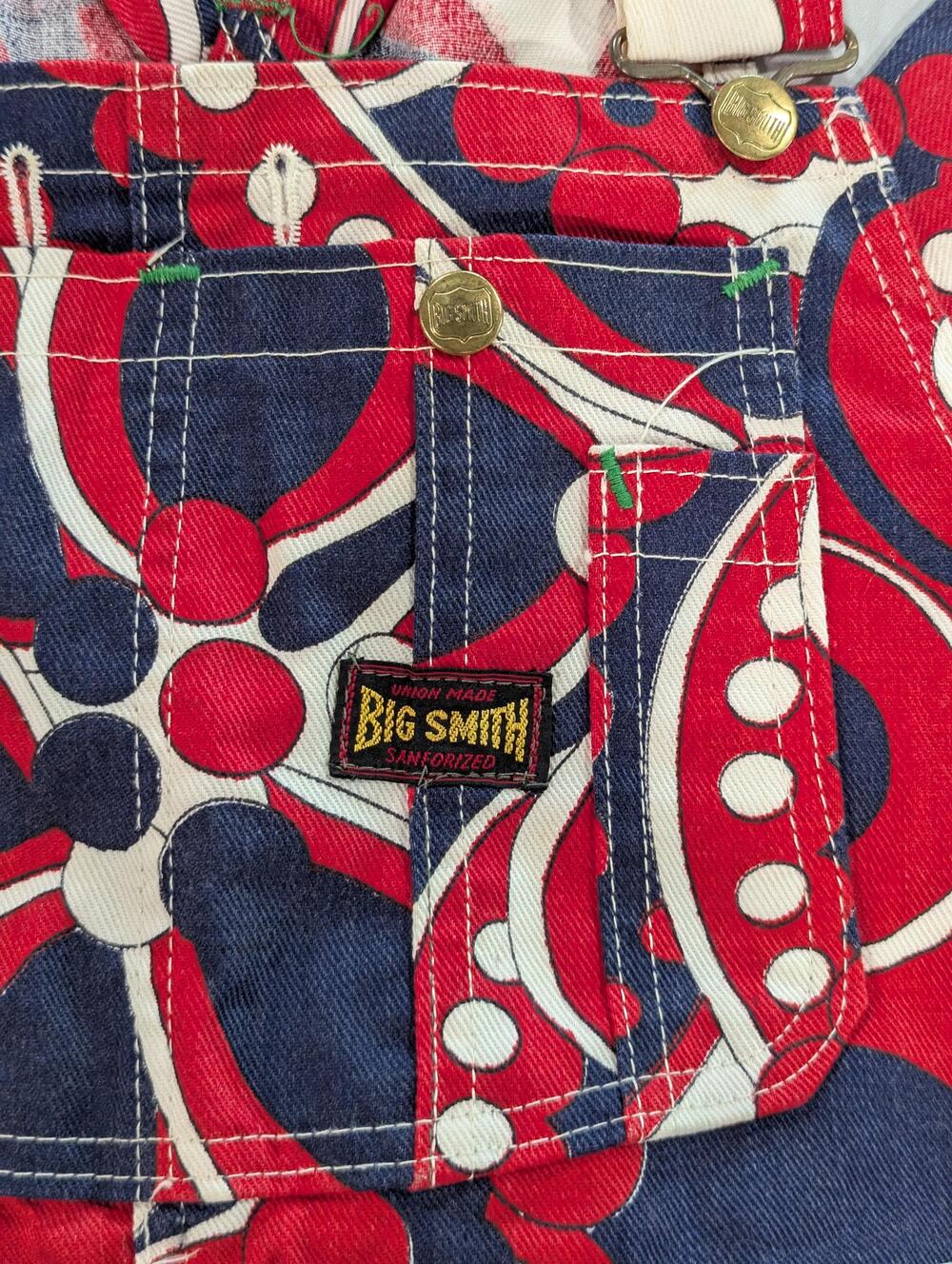 Vintage Big Smith Overalls Womens 32x29 Multicolor Denim Hippie Retro Geometric - Picture 3 of 10